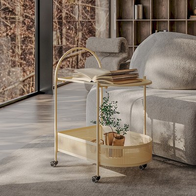 奶油风客厅边几客厅可移动带轮小推车沙发边柜小茶桌阳台小桌子