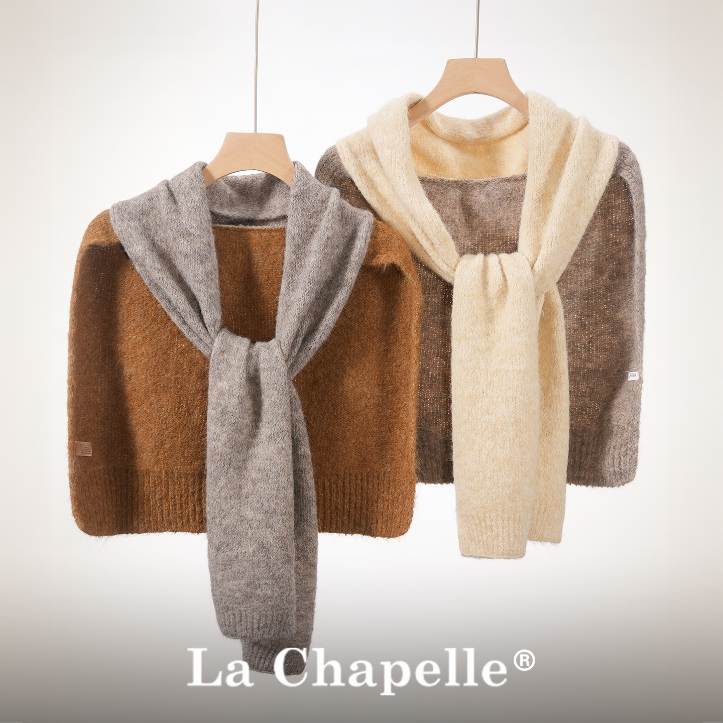 Lachapelle纯羊毛条纹针织披肩