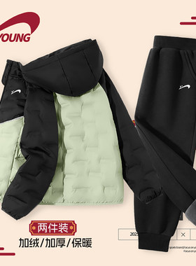 贵人鸟童装儿童羽绒服冬季2026新款男童轻薄款连帽外套中大童套装