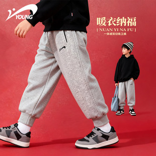 贵人鸟童装男童加绒运动裤青少年冬季百搭保暖裤儿童加厚灰色裤子