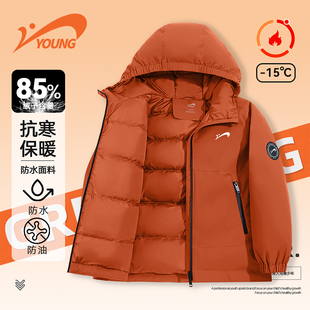 贵人鸟童装儿童三防羽绒服大童加厚连帽外套男大童冬装白鸭绒上衣