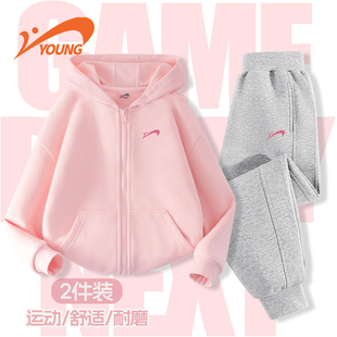 贵人鸟童装女童套装春季2026新款儿童春秋款运动服中大童加绒长裤