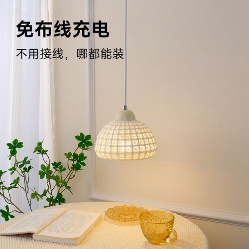 免接线小吊灯f 奶油风卧室吊线灯法式田园客厅餐厅书房玄关阳台灯