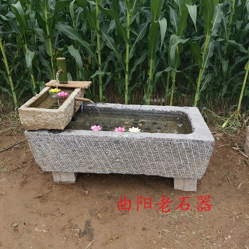 老旧石槽牛槽马槽猪槽青石槽养鱼盆G鱼缸流水摆件室内庭院摆件