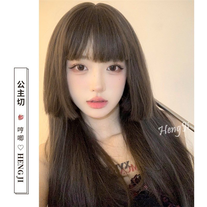 哼唧假发女长发自然全头套式公w主切长发Lolita黑长直jk自然假发