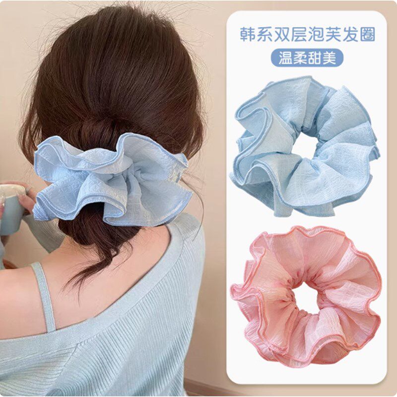 韩系温柔花边褶皱大肠发圈女高级感扎头发橡皮筋发圈超.大头花发