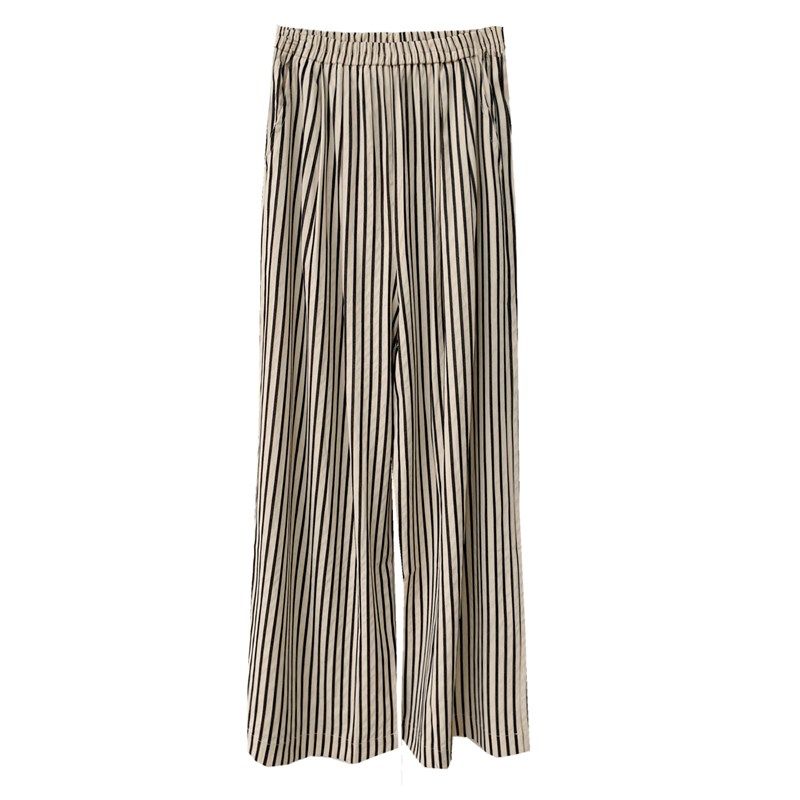 慵懒遛弯条纹阔腿裤女夏t季宽松显瘦直筒松紧腰薄款休闲拖地长裤