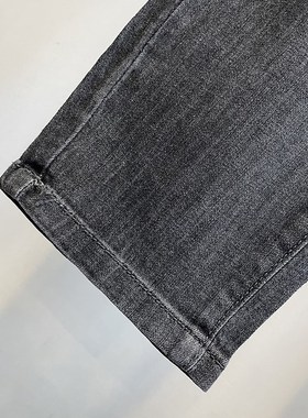 薄款弹力夏季烟灰色松紧腰修身小脚九分裤百搭休闲抽绳牛仔裤子男