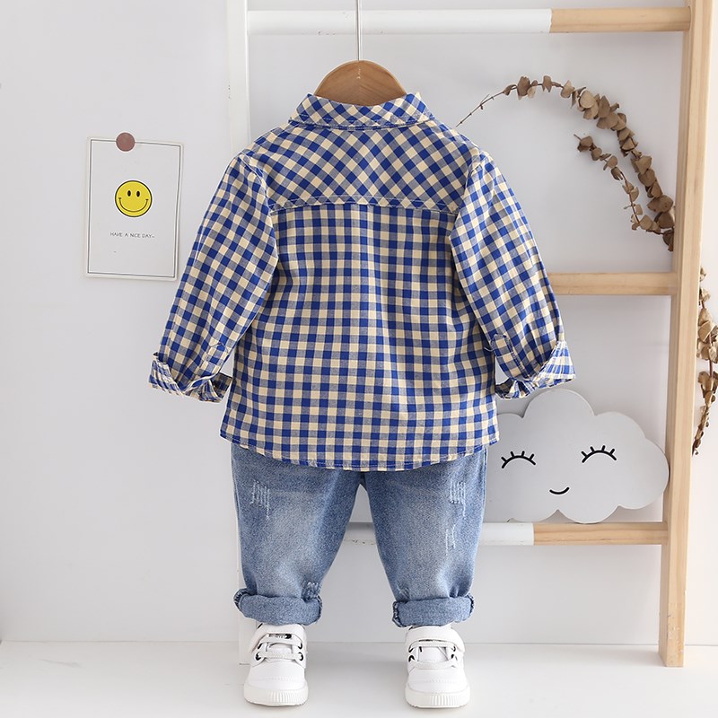 童装全棉长袖衬衫宝宝翻领薄款上衣儿童格子春秋外套柔软衬衣男童