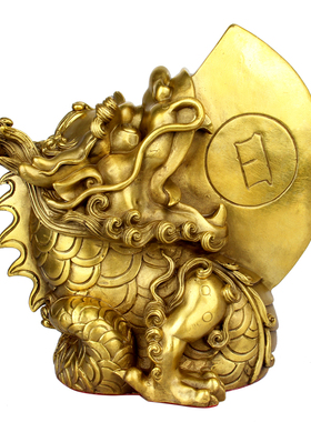 黄铜日月兽铜睚眦摆件铜大睚眦龙二子铜龙之九子家居摆件
