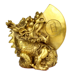 黄铜日月兽铜睚眦摆件铜大睚眦龙二子铜龙之九子家居摆件
