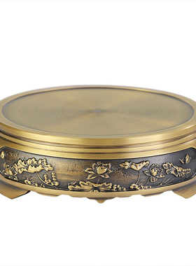 纯铜聚宝盆百福缸底座黄铜莲花底座圆形中式复古装饰摆件家居铜器