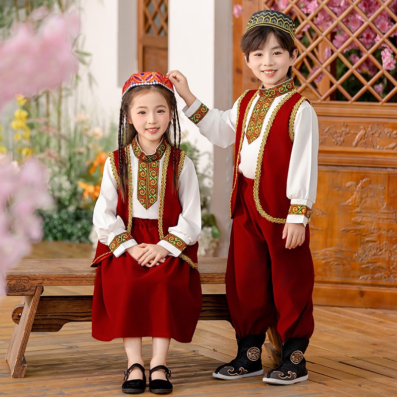 儿童春秋汉服少数民族新疆舞蹈演出服套装男女童幼儿园表演服国风