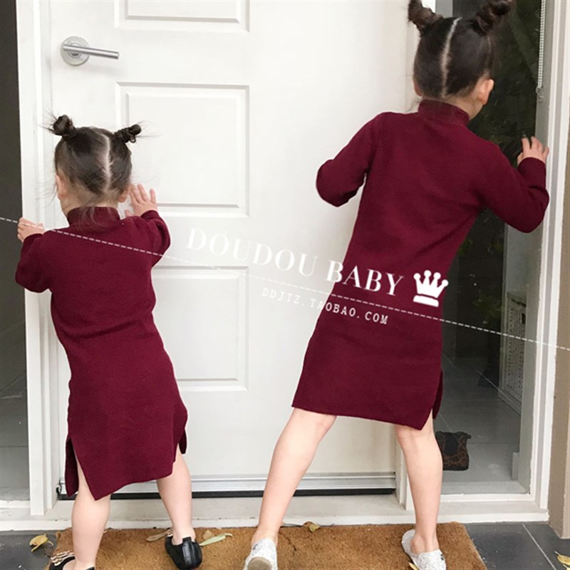 亲子款女童旗袍秋冬小女孩旗袍裙过年儿童纯棉连衣裙女宝走秀周岁