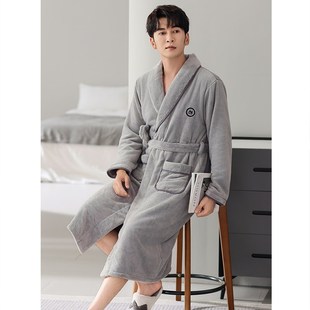 睡袍男士睡衣冬季珊瑚绒加厚加绒男款秋冬款法兰绒长款浴袍家居服