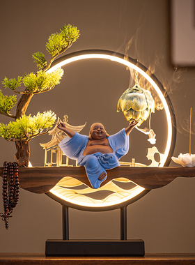 禅意灯摆件陶瓷大肚弥勒佛笑佛招财家用供奉家居饰品工艺品开业礼