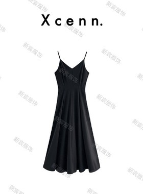 【新宸Xcenn】黑天鹅简约高级感黑色连衣裙吊带长裙XC0A0523