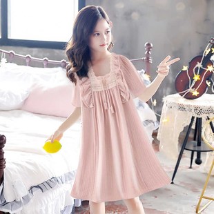 女童睡裙夏季2024新款纯棉短袖家居服中大童女孩可爱公主儿童睡衣