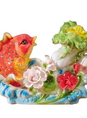 鱼摆件白菜陶瓷家居装饰品客厅结婚礼物电视柜酒柜创意摆设工艺品
