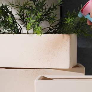 长方形花盆素烧陶土白陶透气吸水北欧瓷器绿植多肉组合盆栽带托盘