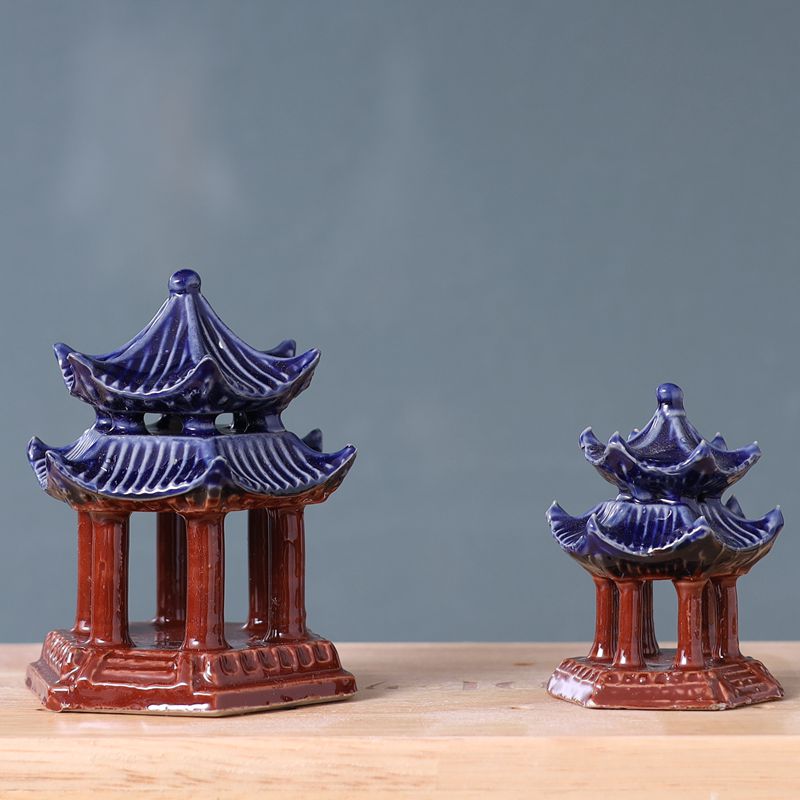 六角凉亭微景观小宝塔水族箱鱼缸陶瓷摆件造盆景园艺茶宠假山配件