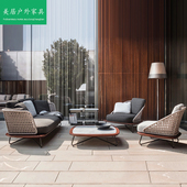 户外沙发庭院藤编实木花园露台阳台防水防晒露天椅三件套组合家具