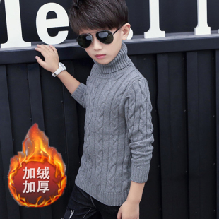 儿童毛衣加绒加厚男童白色高领打底衫中大童针织衫黑色女童线衣冬