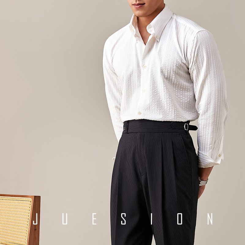 【夏日泡泡棉】JUESION 意式尖扣领长袖衬衫男士休闲夏季薄款衬衣