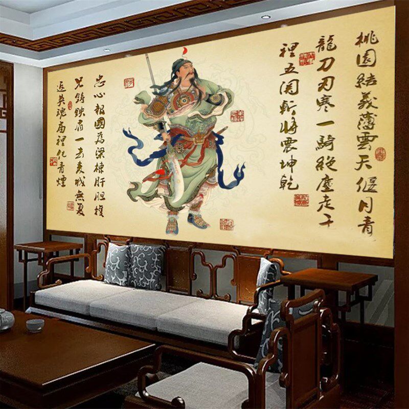 中式大型壁画关羽三国武将餐厅客厅壁纸玄关O电视背景墙纸关公多