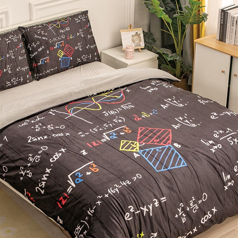 数学公式水晶绒被套四件套秋冬季加厚学生宿舍三件套学.霸床上用