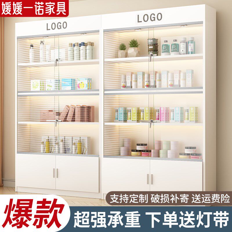 货架展示柜美甲美妆展o示架化妆品玻璃门多层置物架美容院陈列柜