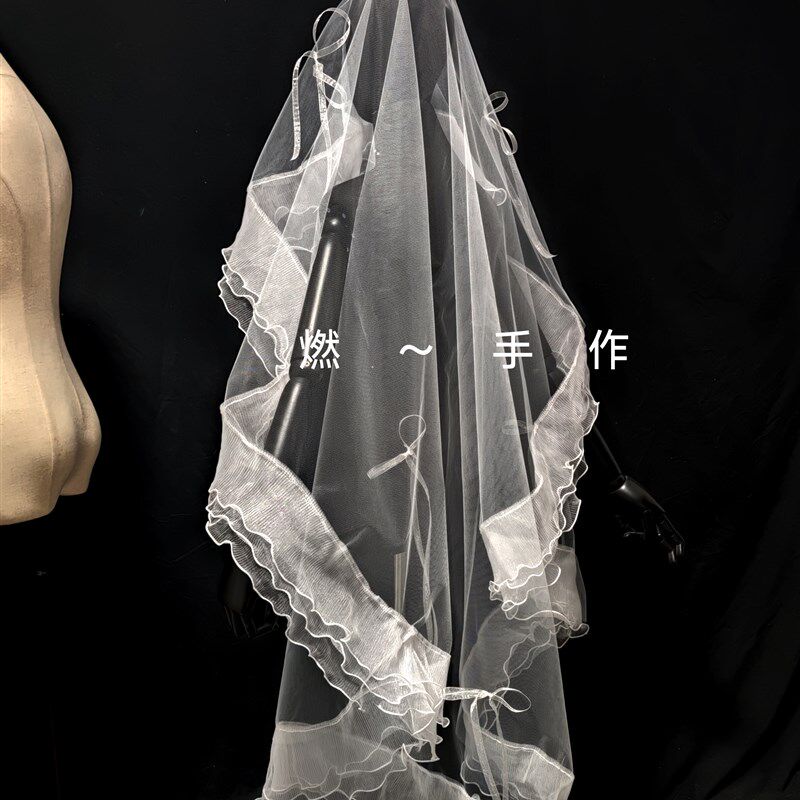 新娘饰品-白y色手作新娘头纱