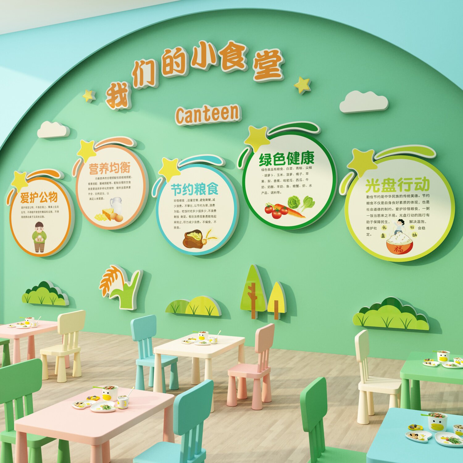 托管班教室布置食堂育文化墙贴z小饭桌餐厅装饰环创幼儿园主题成