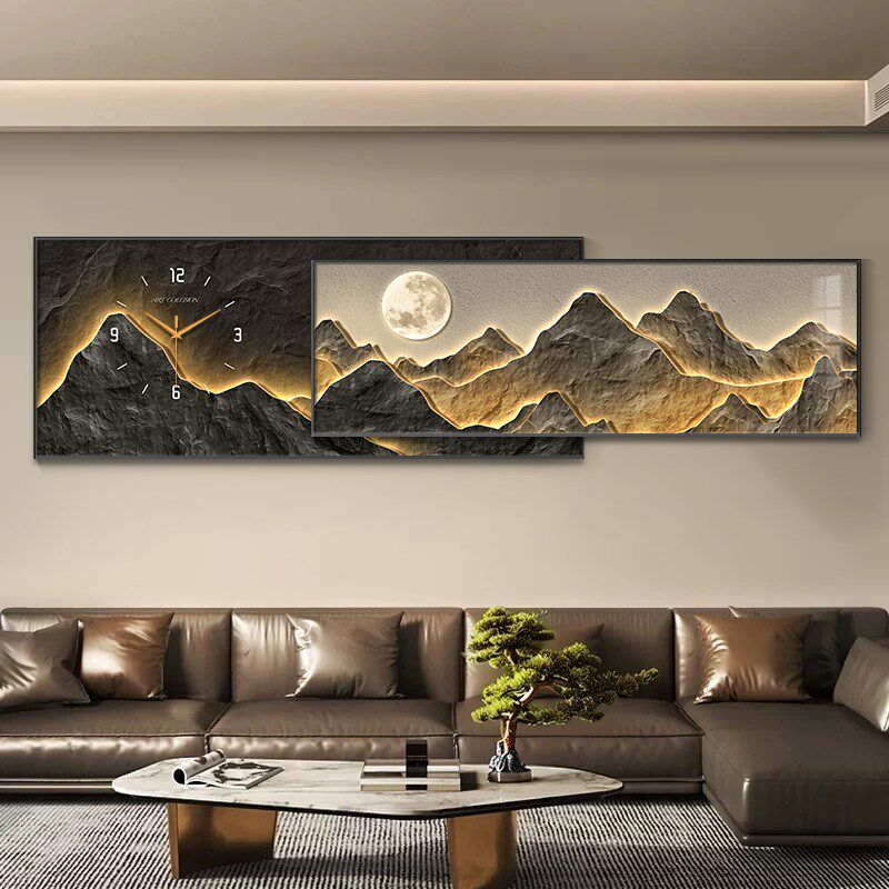 背有靠山b客厅装饰画钟表挂钟沙发背景墙叠加挂画艺术时钟挂墙大