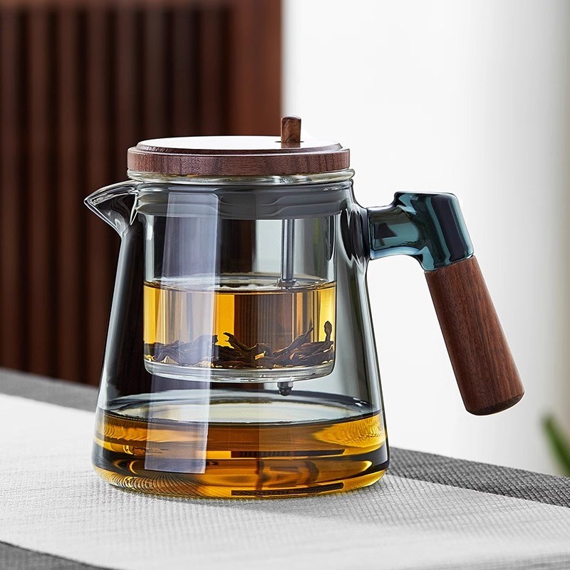 泡茶壶新款玻璃内胆m按压一键过滤冲茶茶具飘逸杯家用高档茶水分