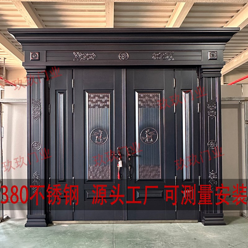 不锈钢烤漆别墅大门双开门农村自建房入户门防盗进户门Y子母门定