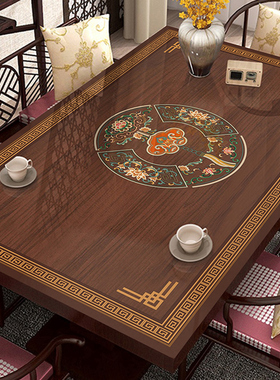新中式pvcf镂空印花软玻璃桌垫桌布免洗防油防水茶几垫餐桌垫