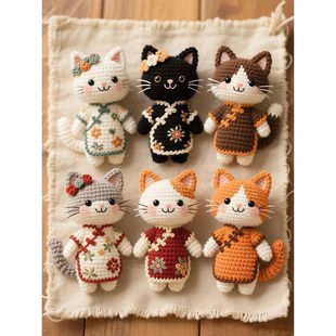 .毛线钩针ins风小猫人偶手工编织diHy材料包自制可爱猫咪挂件钥匙