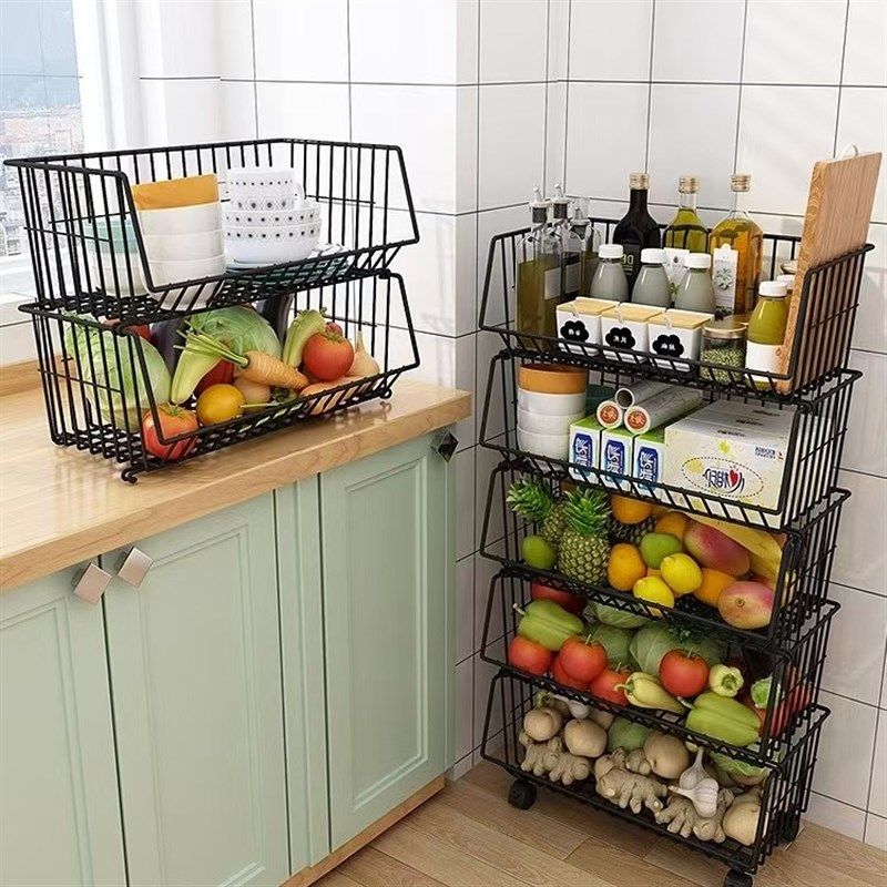 厨房蔬菜置物架水果收纳架多功能手推车多层落地储物架收纳筐篮子
