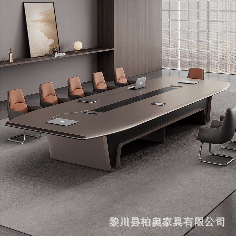 高端大中型会议桌长桌简约现代轻奢洽谈接待桌会议室办公桌椅组合
