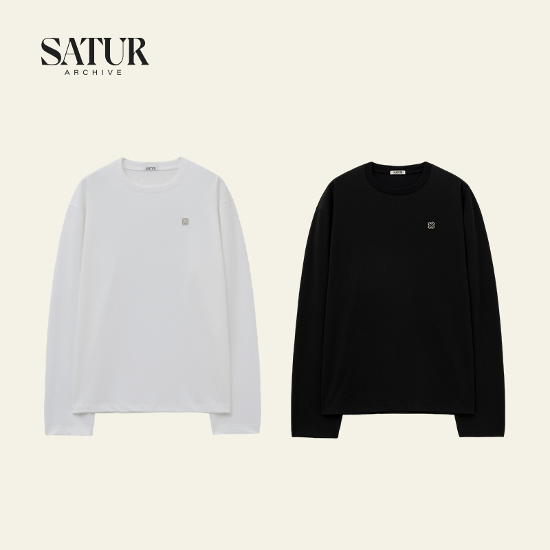 SATUR ARCHIVE2025秋季新品情侣复古韩国经典刺绣小logo长袖T恤女