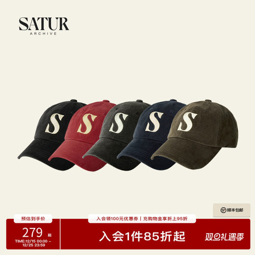SATUR春季新品复古时尚纯棉简约复古经典字母刺绣红色棒球帽休闲