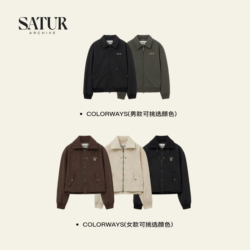 SATUR ARCHIVE2025年秋冬休闲宽松翻领拉链立体刺绣logo夹克外套