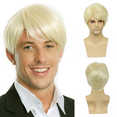 BCHRa Short Men Blonde Wig Straight Synthetic Wig for Male H