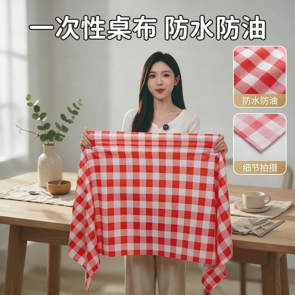 长方形圆桌石头布防水防油餐桌布商用酒店饭店台布加厚一次性桌布