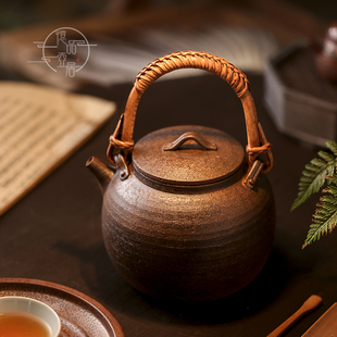 提梁围炉煮茶家用土陶烧水养生电陶壶户外炭火炉 秋藤老壶贵妃中式