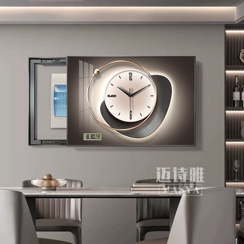 高级感电表箱装饰画带钟表2025新款万年历遮挡电闸盒配电箱时钟画