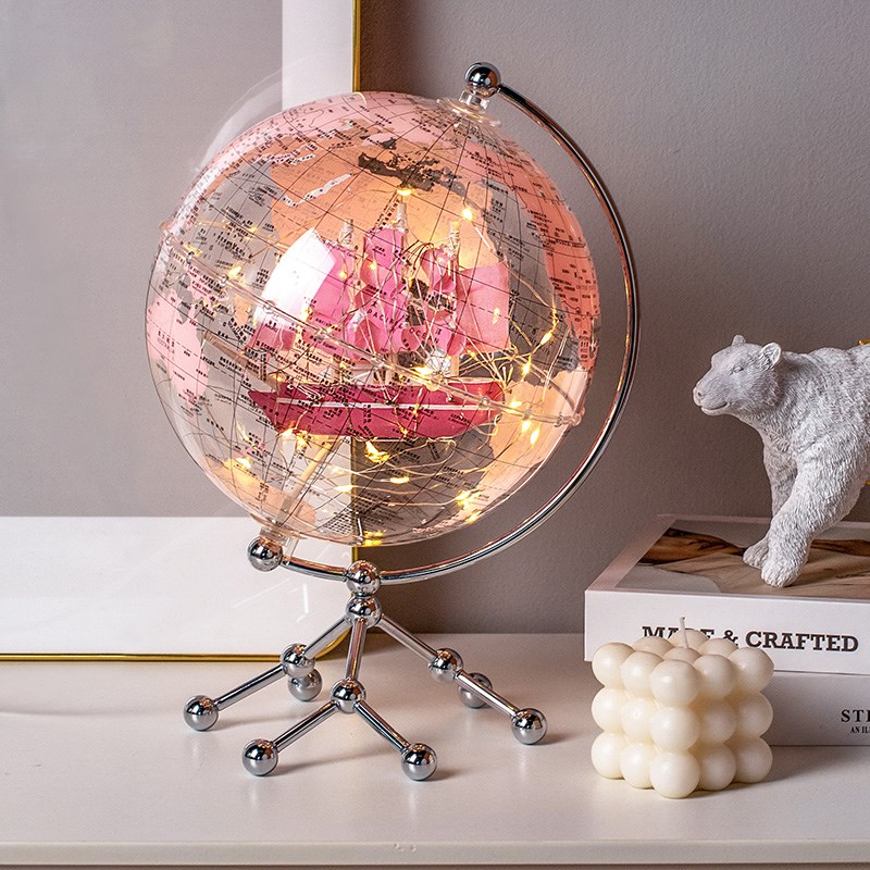透明地球仪摆件可发光3d立体悬浮轻奢高级感台灯小夜灯客厅玄关酒