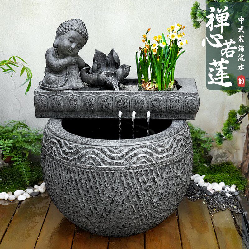 新中式鱼缸循环水流水摆件景观户外庭院喷泉花园装饰室外鱼池造景