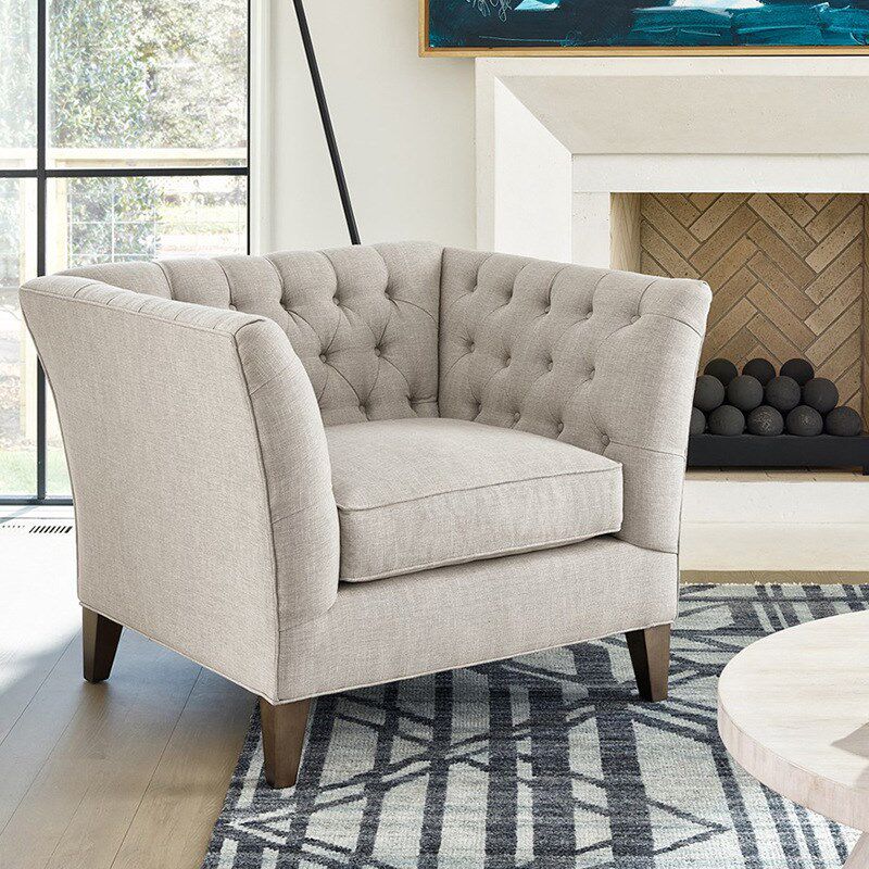 美式复古棉麻布艺沙发小户型客厅阳台拉扣软包老虎椅休闲单人椅